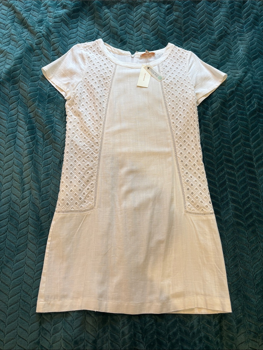 Skies Are Blue White Eyelet Paneled Mini Dress